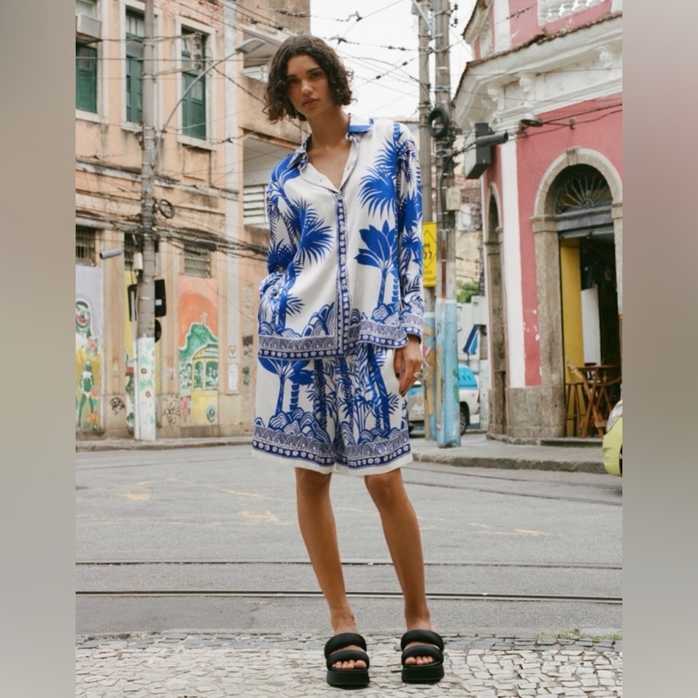 ZARA PRINTED SHIRT + PRINTED LONG SHORTS SET